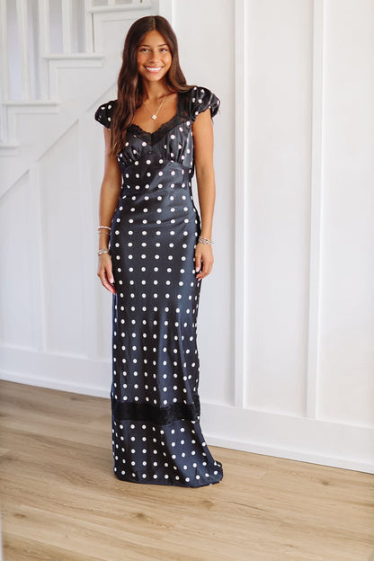 Goddess in Dots Maxi Dress - Black and White