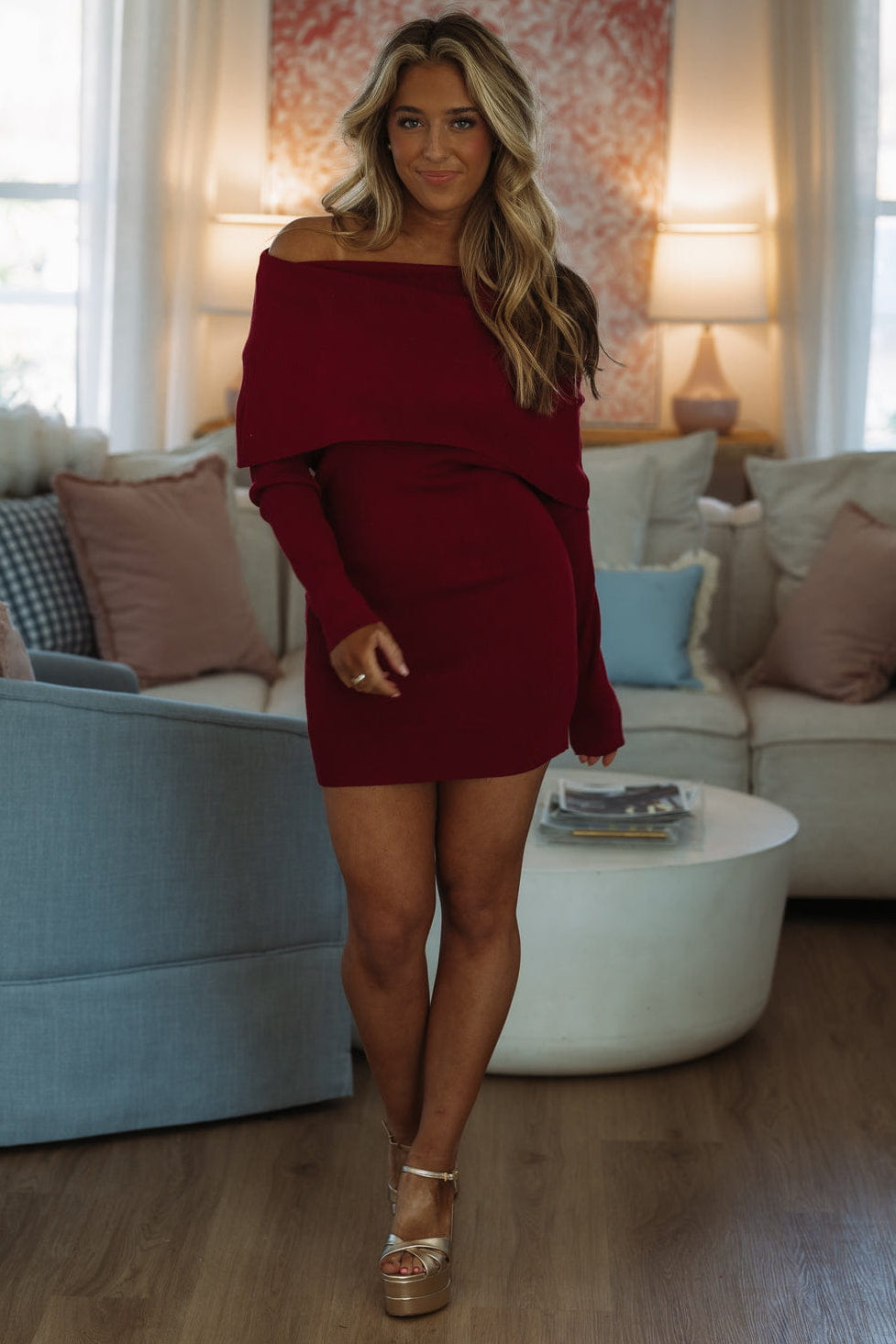 Warm Your Heart Sweater Dress - Burgundy
