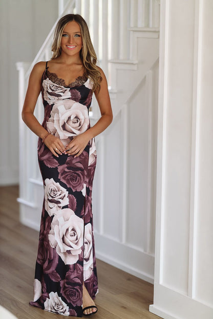 Staying Sultry Maxi Dress Gown - Purple Brown