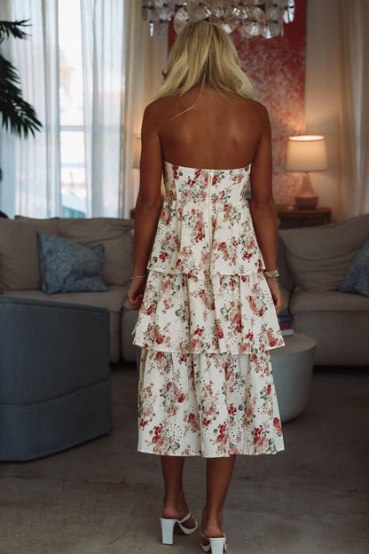 Willow Grace Midi Dress - Cream, Red and Pink (FINAL SALE)