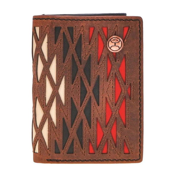 HOOey Triangular Laser Cut with Inlay (Black/Red/Ivory) - Men's Trifold Wallet - Hatcountry