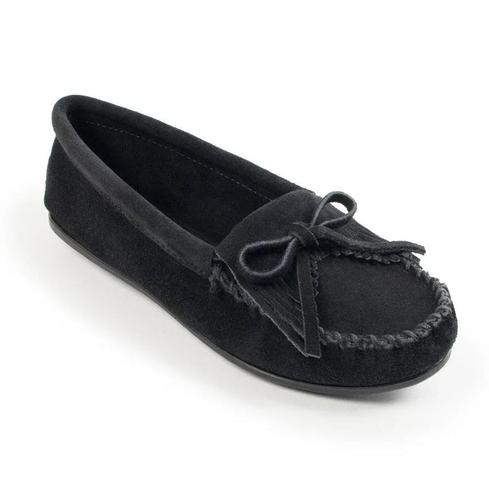 Minnetonka Kilty Hardsole Suede Moc - Womens Moccasins (Black) - Hatcountry