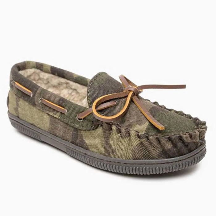 Minnetonka Pile Lined Hardsole Canvas (Camo) - Children's Slipper - Hatcountry