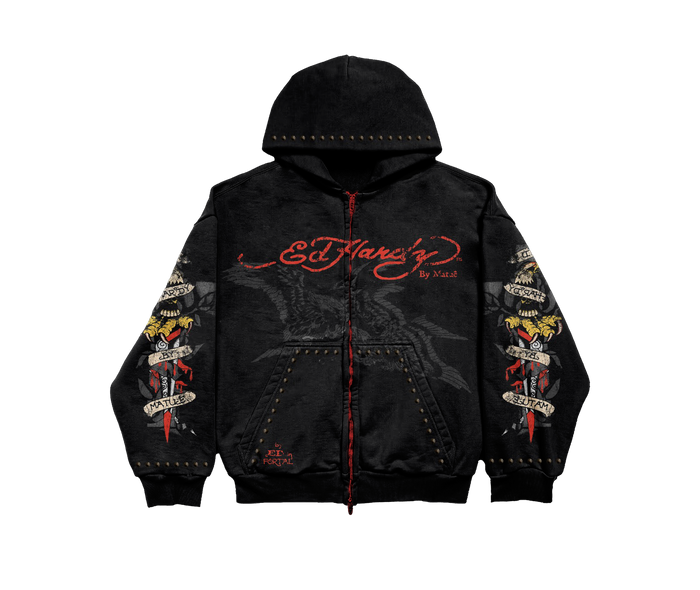 Moletom Zip Up Preto "By Matuê" Ed Hardy x Matuê