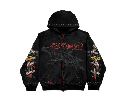 Moletom Zip Up Preto "By Matuê" Ed Hardy x Matuê