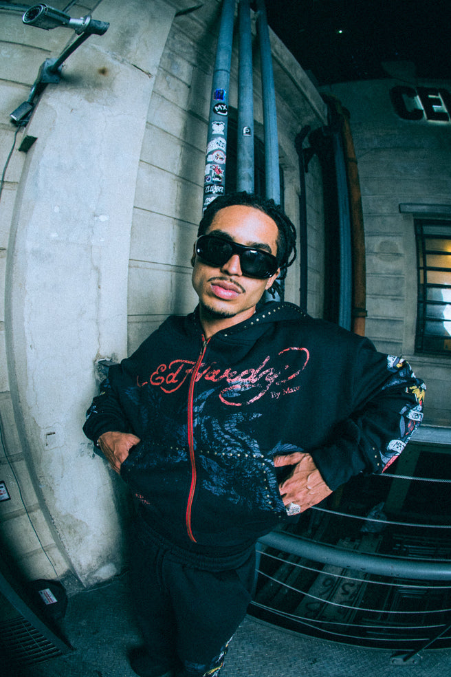 Moletom Zip Up Preto "By Matuê" Ed Hardy x Matuê
