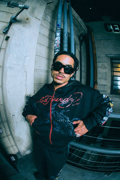 Moletom Zip Up Preto "By Matuê" Ed Hardy x Matuê
