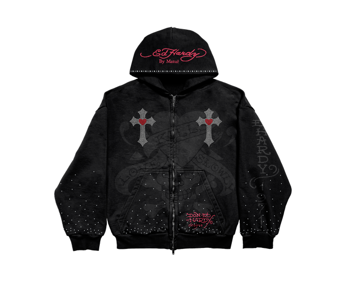 Moletom Zip Up Preto "Cruz" Ed Hardy x Matuê