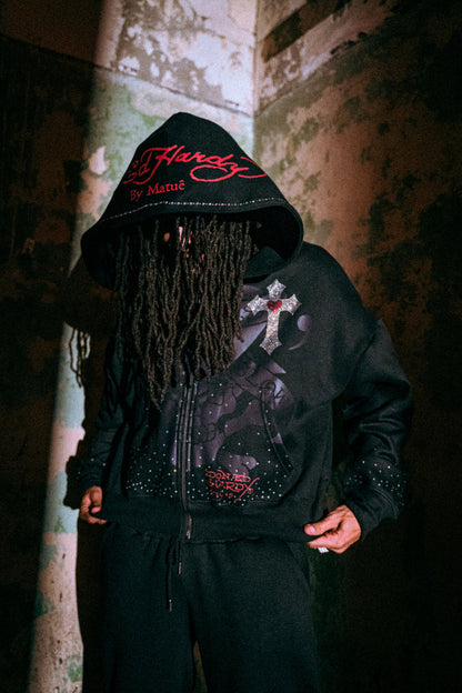 Moletom Zip Up Preto "Cruz" Ed Hardy x Matuê