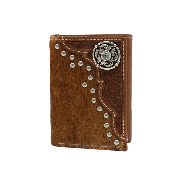 Nocona Trifold Calf Hair Tooled Round Concho - Rodeo Wallet - Hatcountry