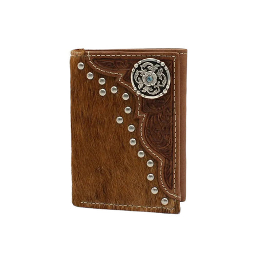 Nocona Trifold Calf Hair Tooled Round Concho - Rodeo Wallet - Hatcountry