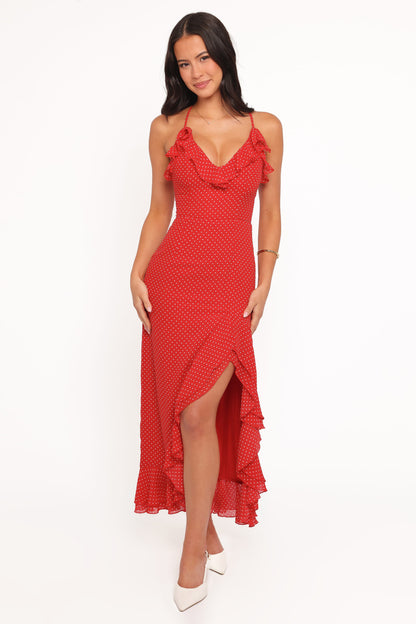 Judy Maxi Dress - Red Polka Dot