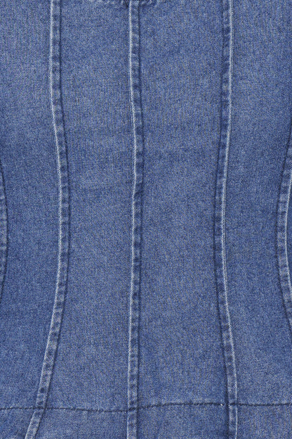 Saylor Denim Peplum Top - Blue Medium Wash