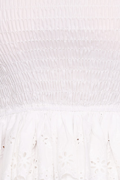 Stori Shirred Top - White Broderie