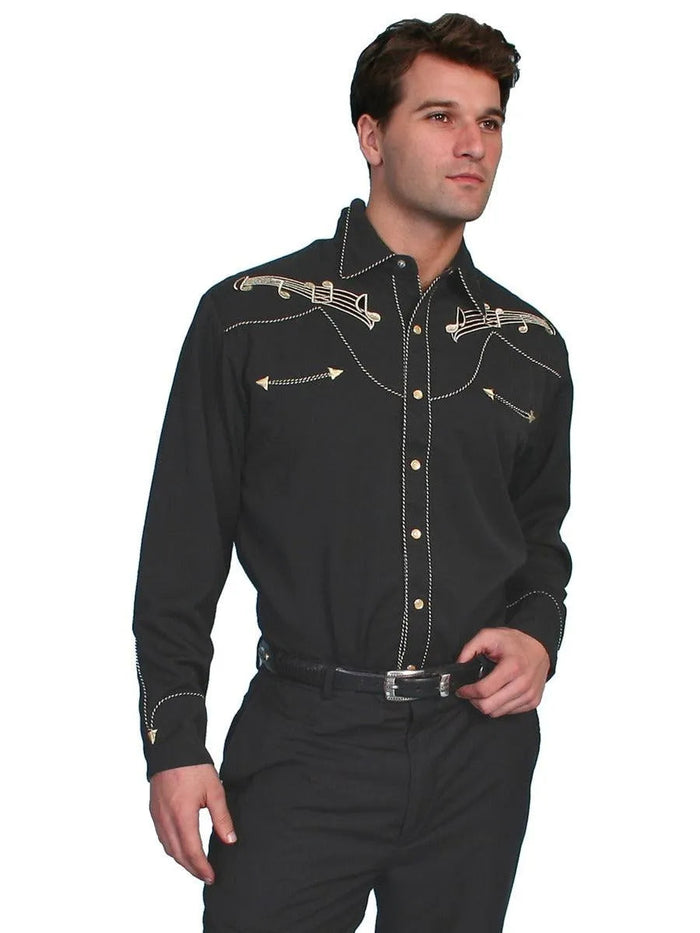 Scully Gold Music Note Embroidery - Mens Western Shirt - Hatcountry