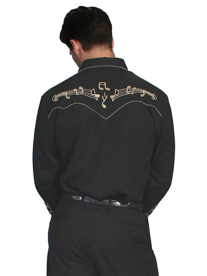 Scully Gold Music Note Embroidery - Mens Western Shirt - Hatcountry