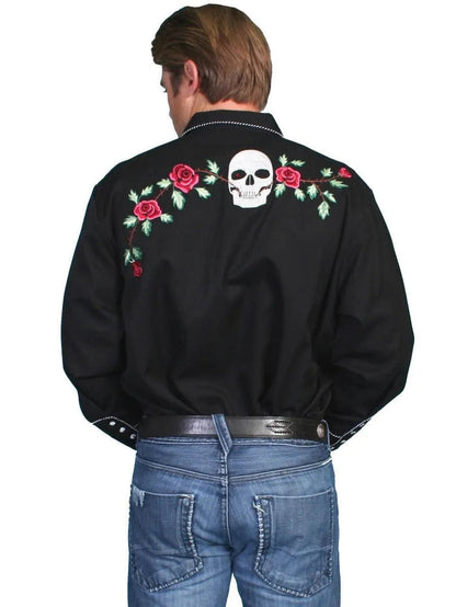 Scully Skull and Rose Embroidery - Mens Western Shirt - Hatcountry