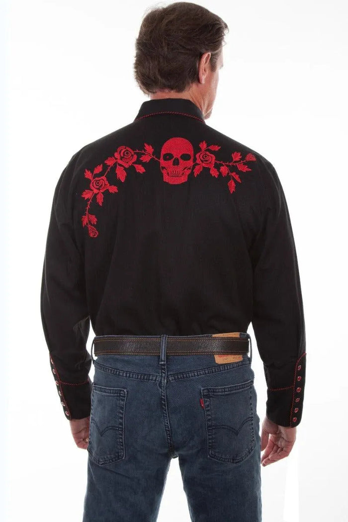 Scully Skull and Rose Embroidery - Mens Western Shirt - Hatcountry
