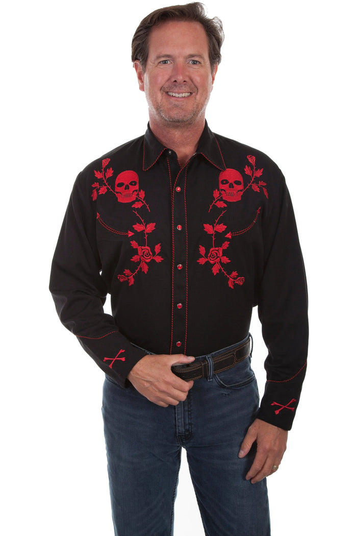Scully Skull and Rose Embroidery - Mens Western Shirt - Hatcountry