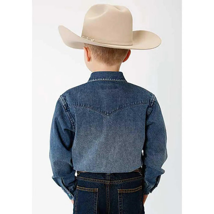 Stetson Medium Weight Denim Long Sleeve (Blue) - Boy's Western Shirt - Hatcountry